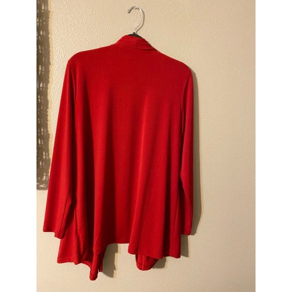 Susan Graver Cardigan Sweater Jacket Topper Cardinal Red S Small Stretch Duster - Picture 5 of 6